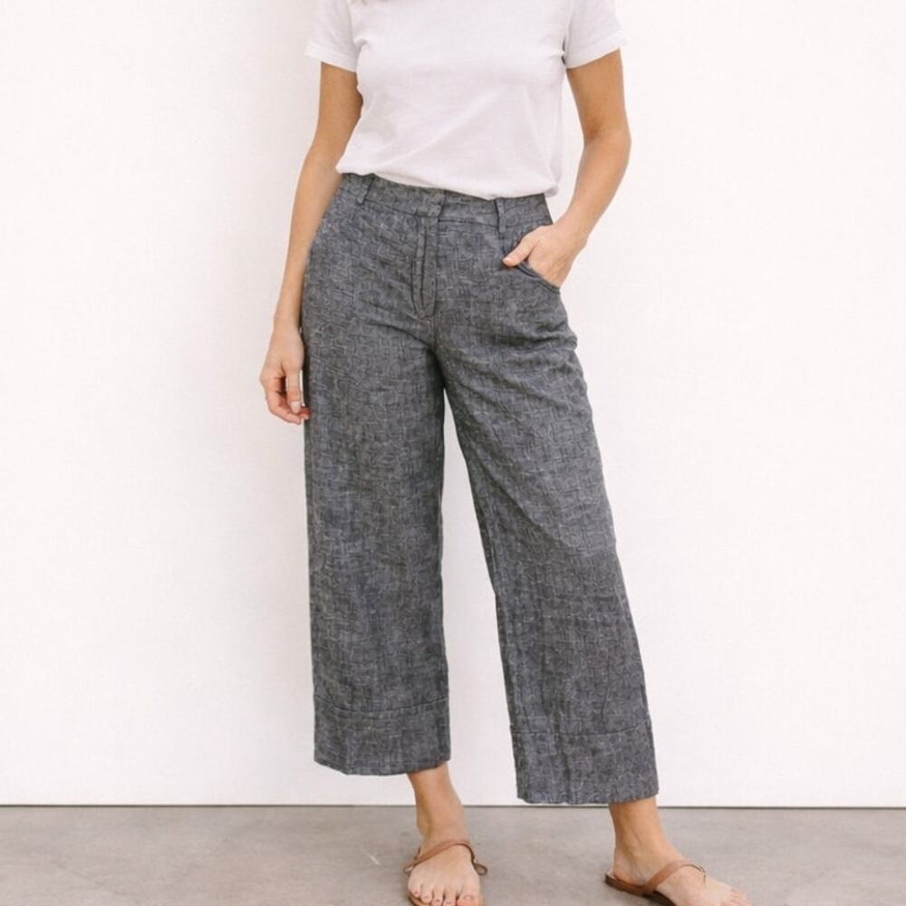 JENNI KAYNE Linen Cotton wide-leg Cropped Pants Heahter Gray size 8